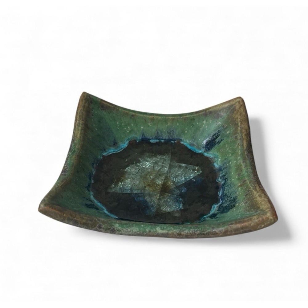Dock 6 Pottery Geode Trinket‎ Dish Catch All Bowl Jewelry Tray Green Blue Studio